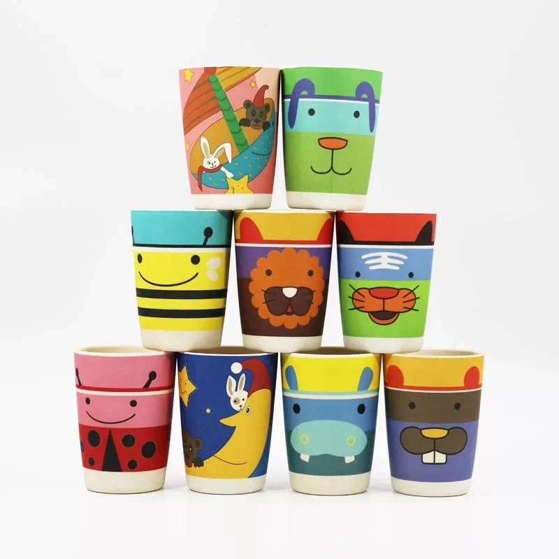 Bamboo Fiber Environmental Protection Children′s Water Cup Cartoon Decals Drinking Cup Children′s Anti-Fall Water Cup